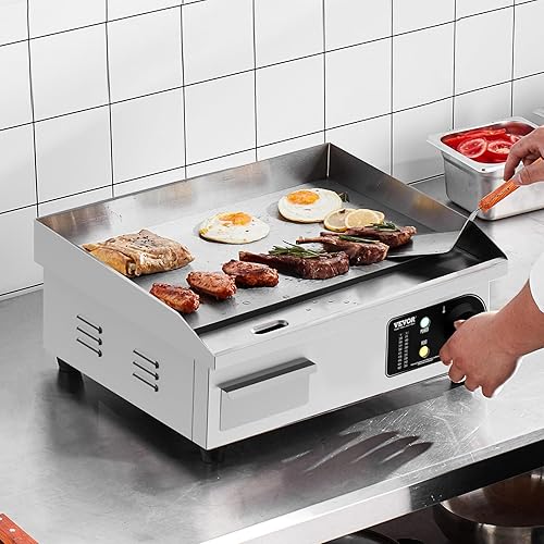 Miniatura 8 de VEVOR Plancha eléctrica comercial, parrilla de encimera de 1700 W, parrilla de acero inoxidable de 18 pulgadas con 2 palas y 2 cepillos para el