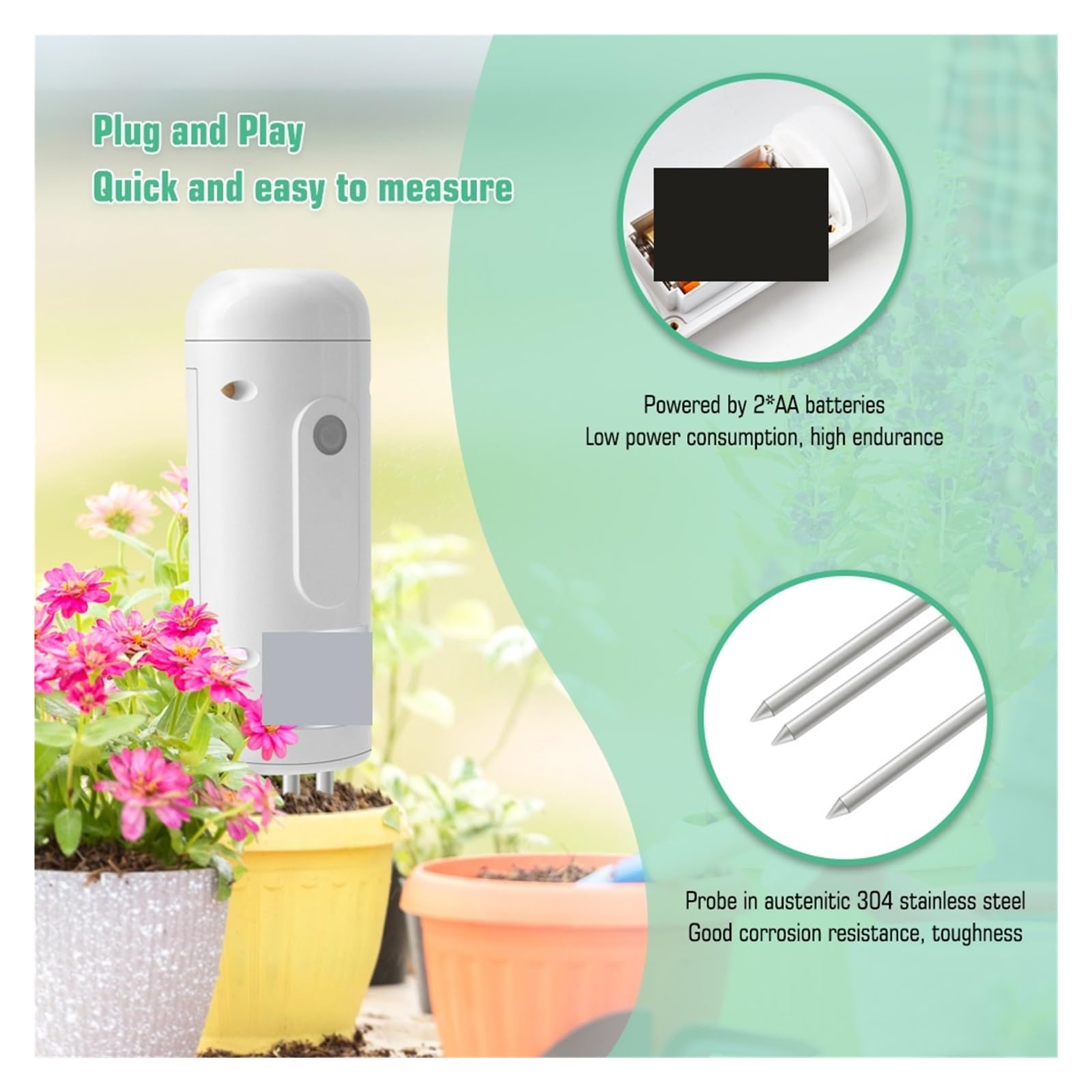 Tester del suolo, Rilevatore di umidità e temperatura del terreno intelligente WiFi, sensore wireless for il monitoraggio delle piante for serra