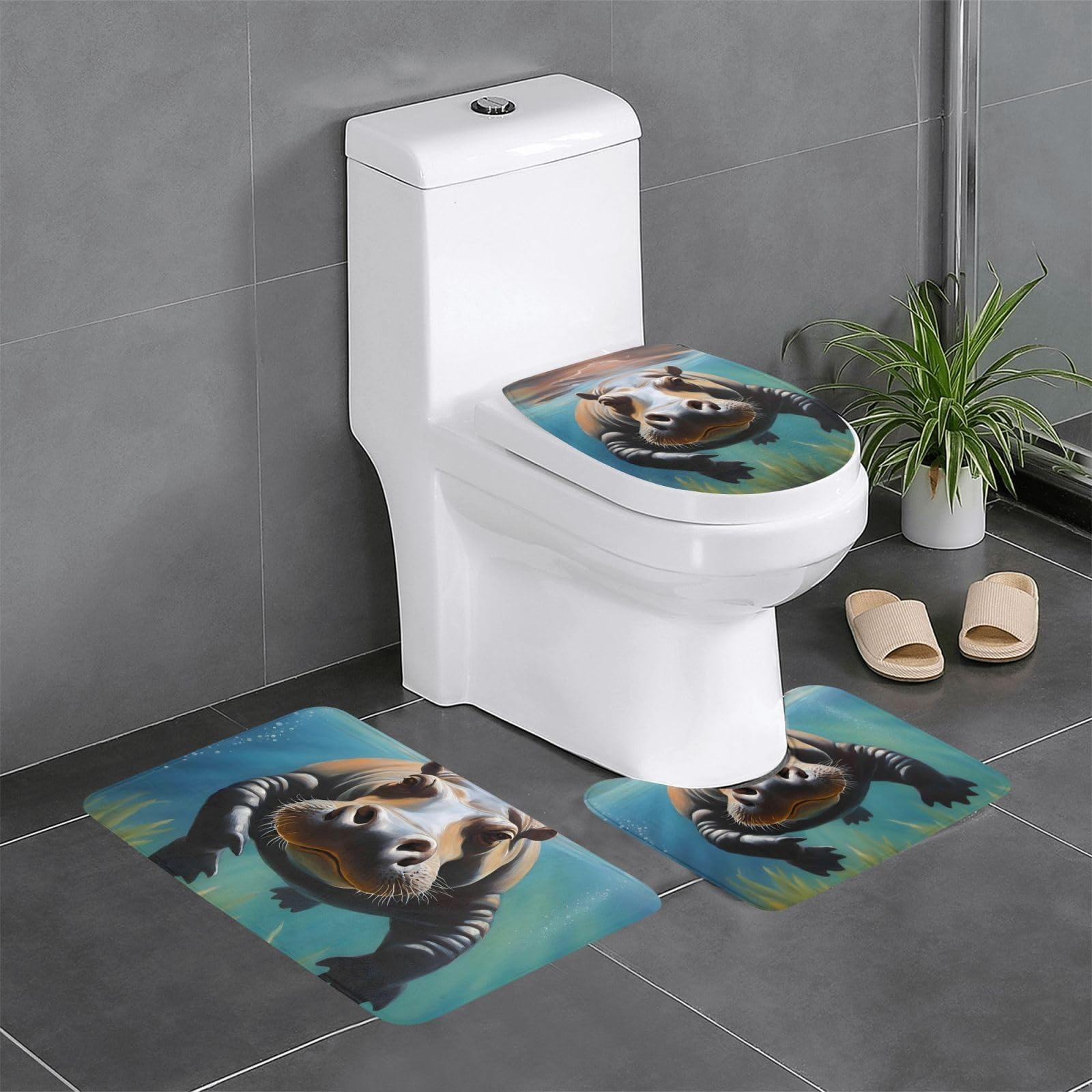 Tapis de bain antidérapants hippopotame lot de 3 pièces