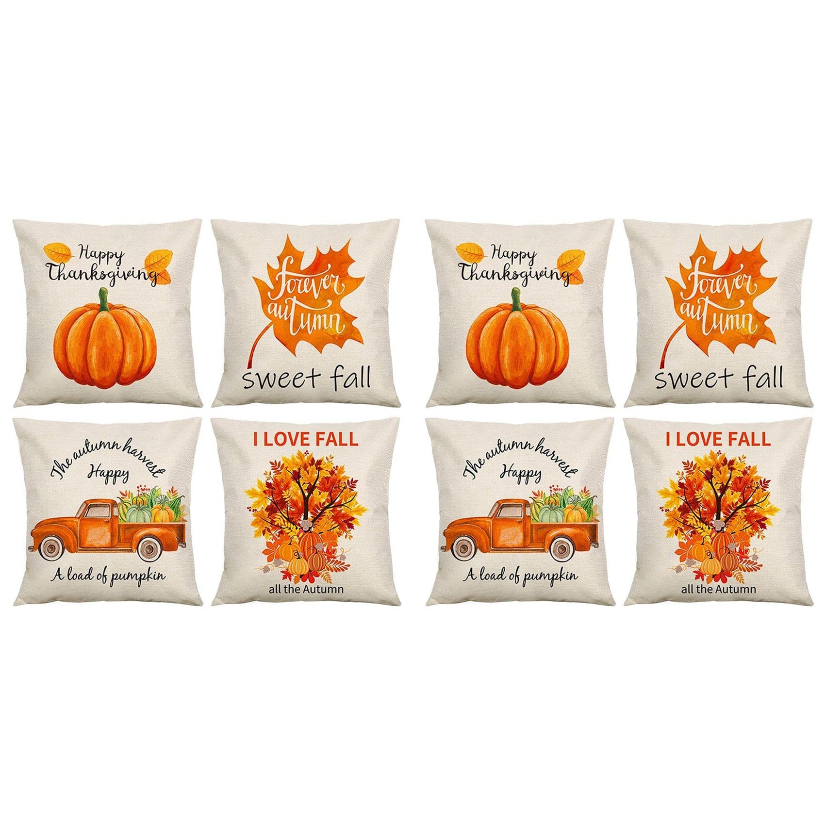 Hndhbfgrt Pillow Covers for Fall Decor 18X18 Set of 8, Farmhouse Autumn Decorations, Thanksgiving Home Decor Throw
