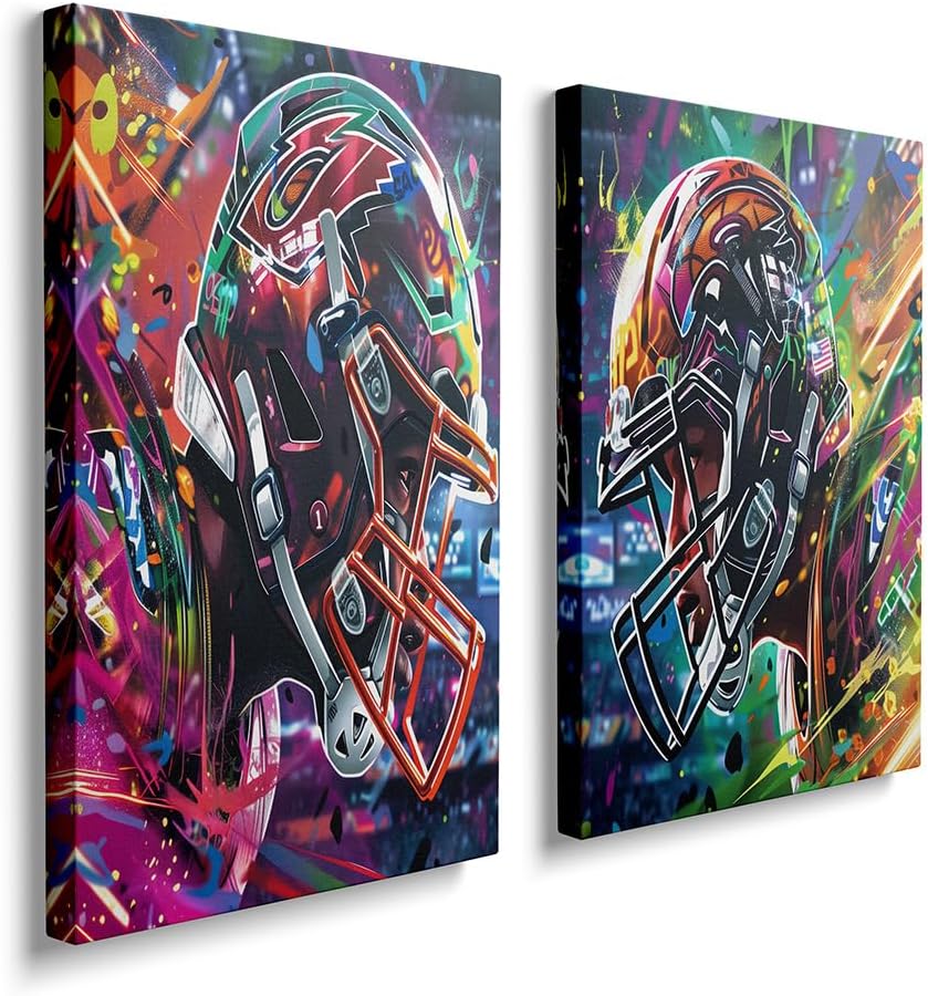 Ypxzzj 2-pcs Graffiti Colorful Rugby Sports Posters Canvas Wall Art Cool American Football Sport Wall Decor Football Poster for Boy's Living Room Bedroom Framed Ready To Hang Size 12" x 16"x2pcs