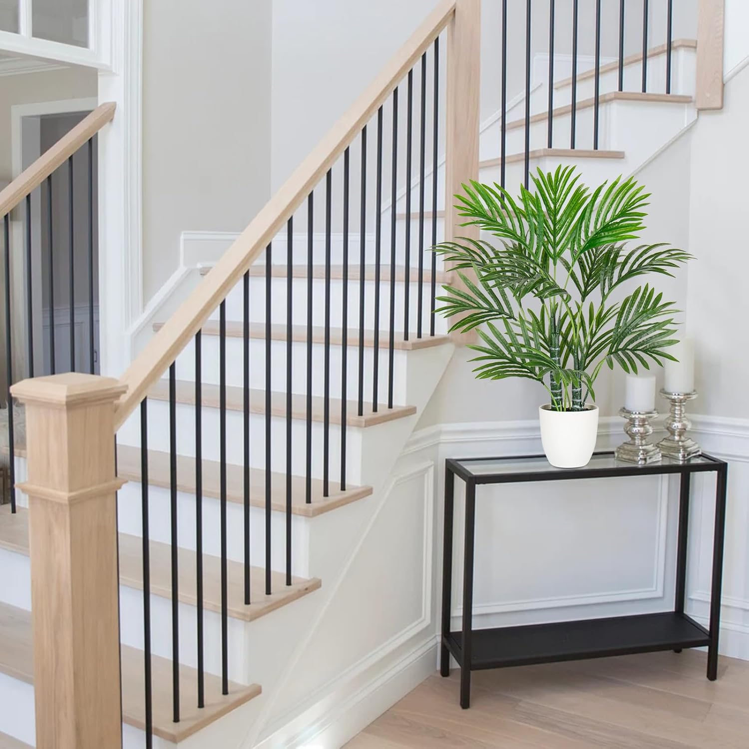 Briful Fake Plants 2ft. Realistic Artificial Palm Tree Greenery Faux Tree Indoor Potted Tropical Plants with White Pot for Home Decor Living Room Porch Patio Farmhouse