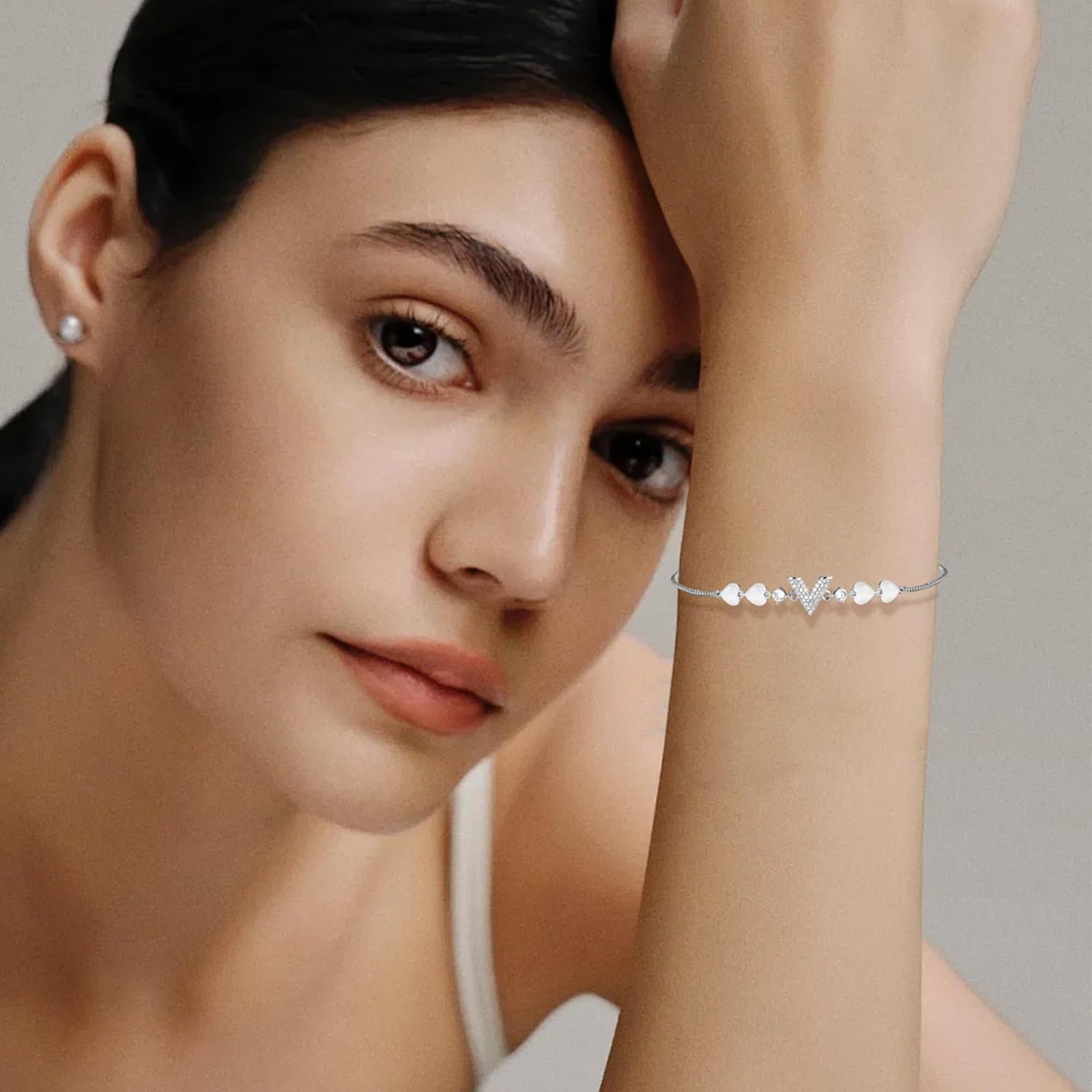 Dainty Adjustable 14k Gold/Silver Plated Heart Chain Bracelets for Women - Image 2