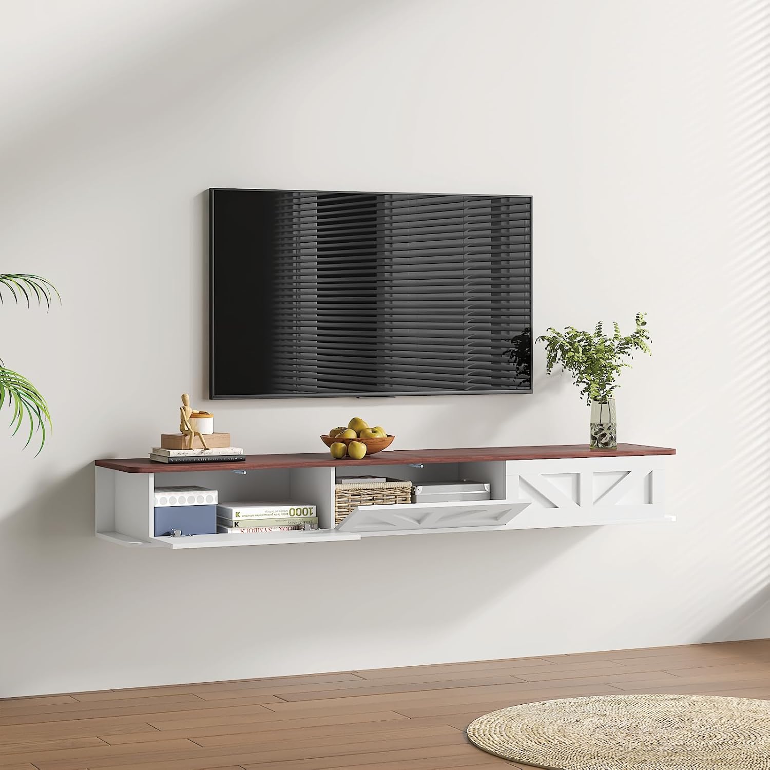 HedoAjim White Floating TV Stand for 43 55 65 70 inch TV, Entertainment Center Media TV Console Shelf and Storage Drawers for Wall for Living Room Bedroom (White Floating TV Stand)