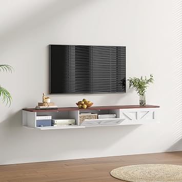 HedoAjim White Floating TV Stand for 43 55 65 70 inch TV, Entertainment Center Media TV Console Shelf and Storage Drawers for Wall for Living Room Bedroom White Floating TV Stand