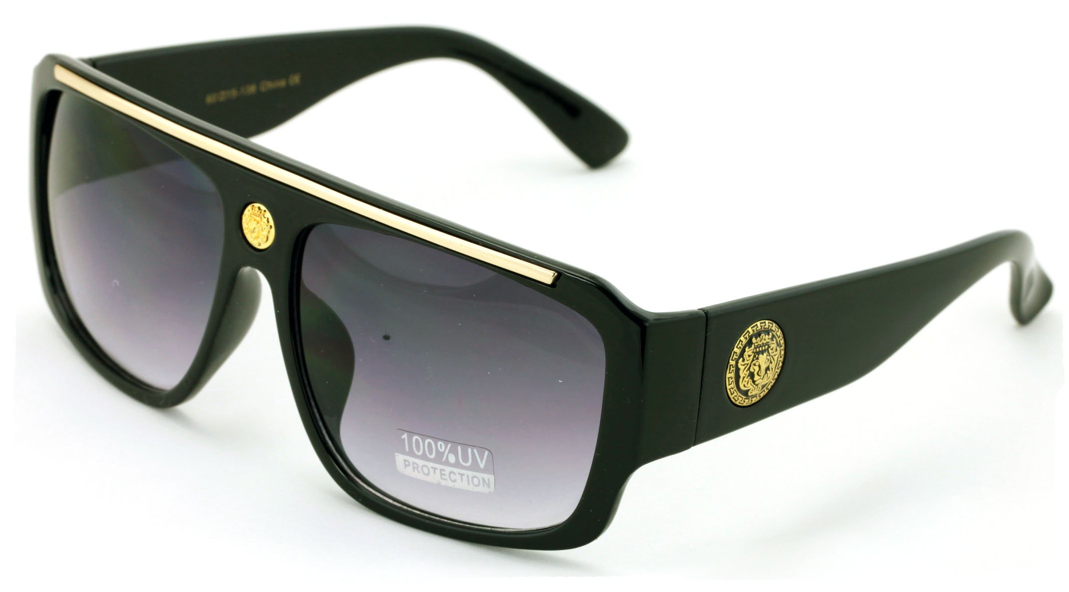 V.W.E. Lion Head Flat Top Hip Hop Rapper Retro Aviator Sunglasses (Gloss Black)