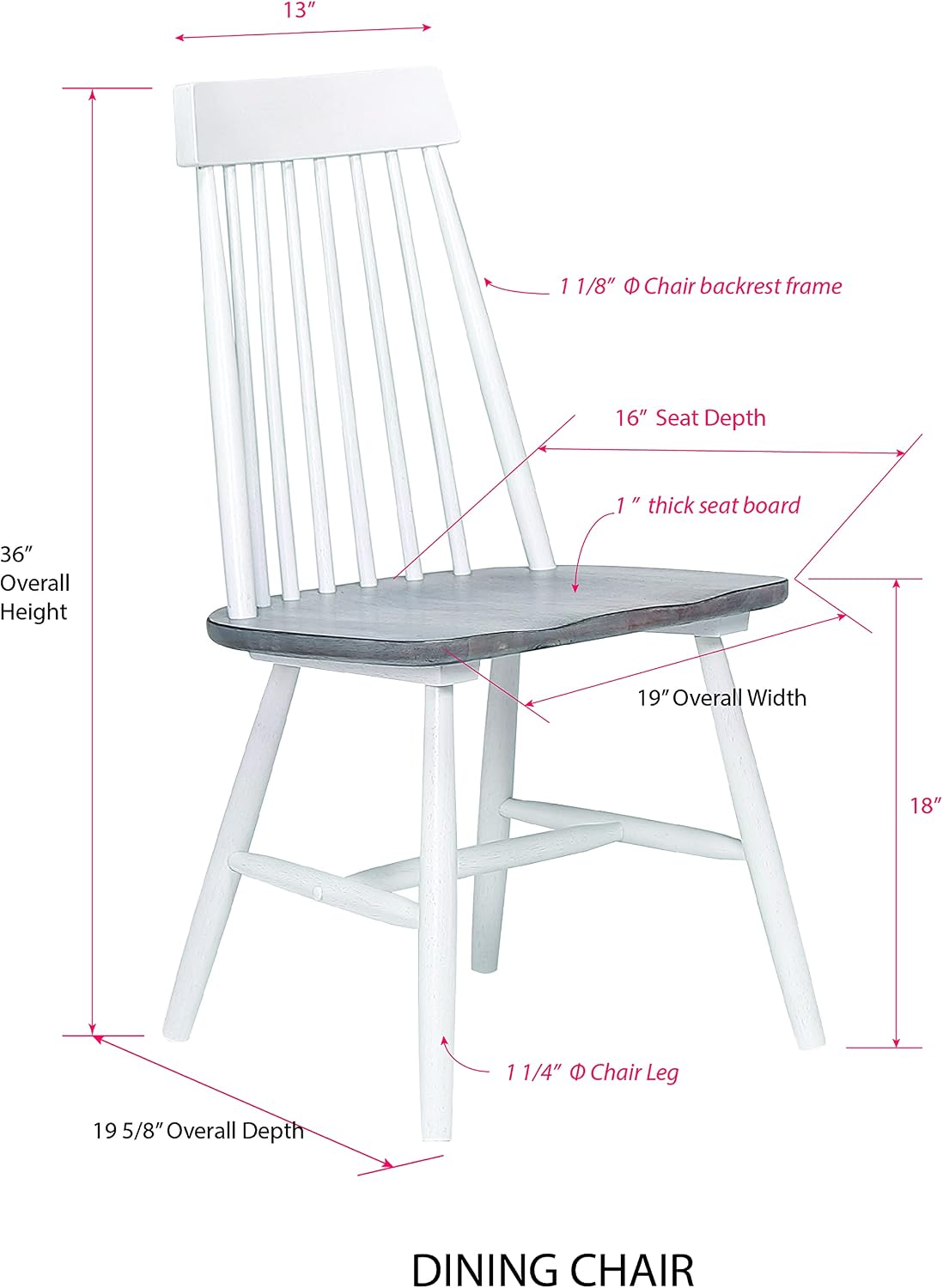 Kings Brand Furniture – Milford Windsor Wood Slat Back White/Gray Dining Side Chairs, Set of 2