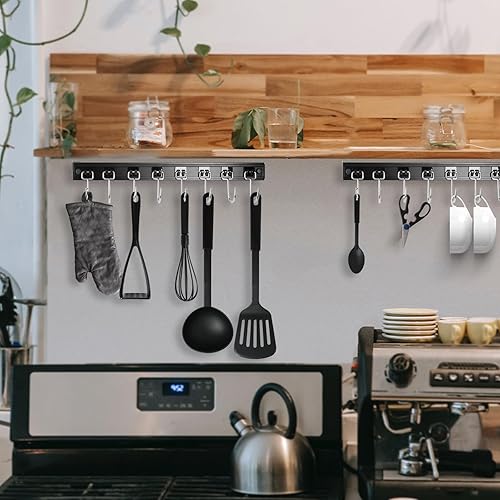 Miniatura 6 de 2 estantes para utensilios de cocina con 8 ganchos de 17 pulgadas, soporte para utensilios de cocina, multifuncionales (17 pulgadas)