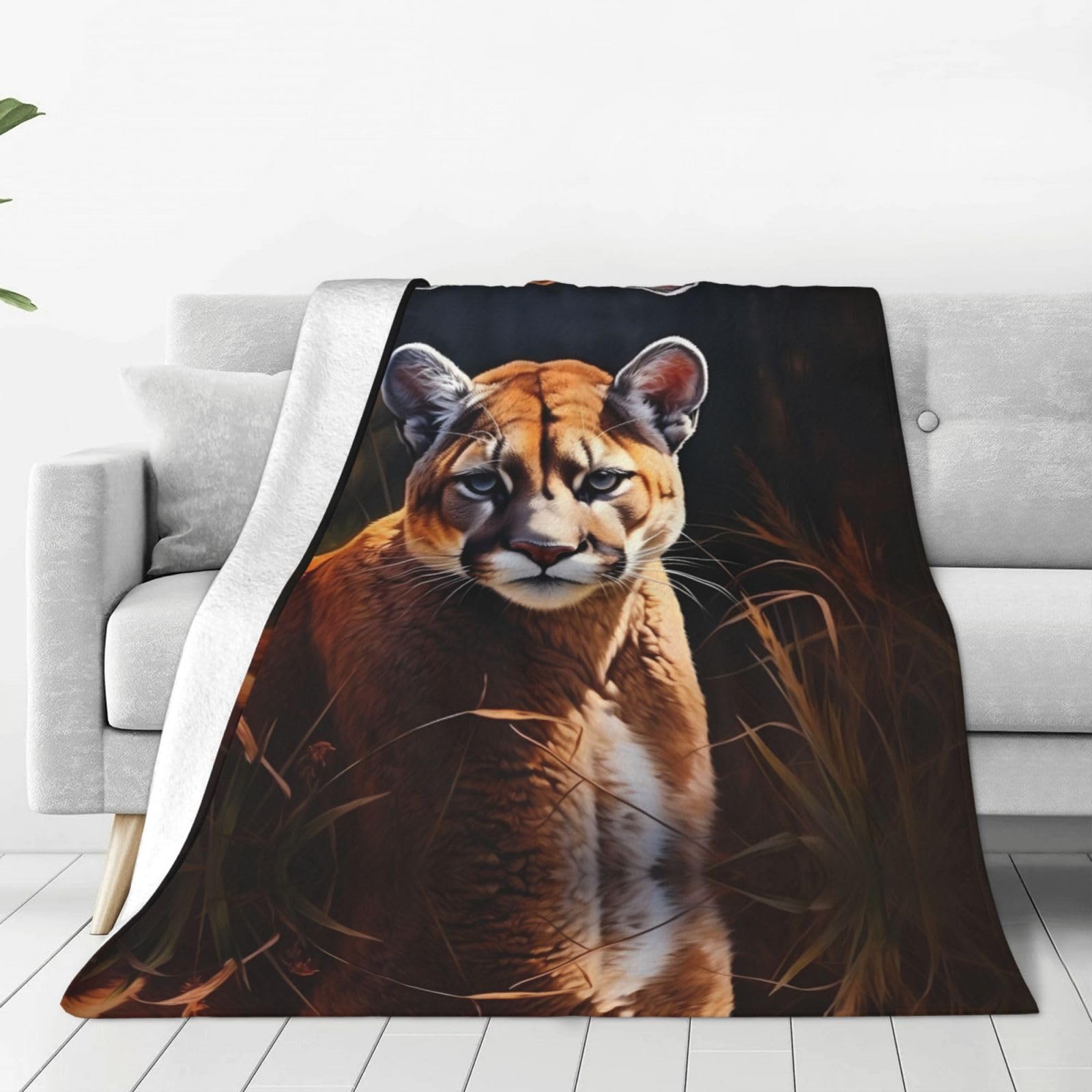 Morbida coperta di flanella stampata cougar coperta da viaggio adatta per camere da letto, soggiorni e campeggio 203,2 x 152,4 cm