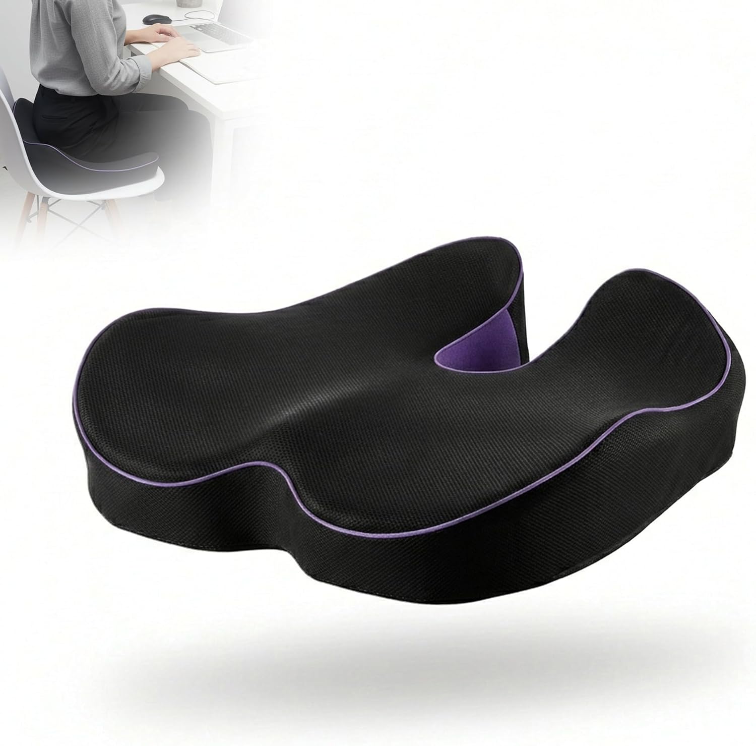 Carepath Memory foam seat cushion Pressure relief seat cushion for office chair tailbone sciatica butt pain relief - Ergonomic chair cushion for back pain Gaming Wheelchair & Car travel (Purple,Large)