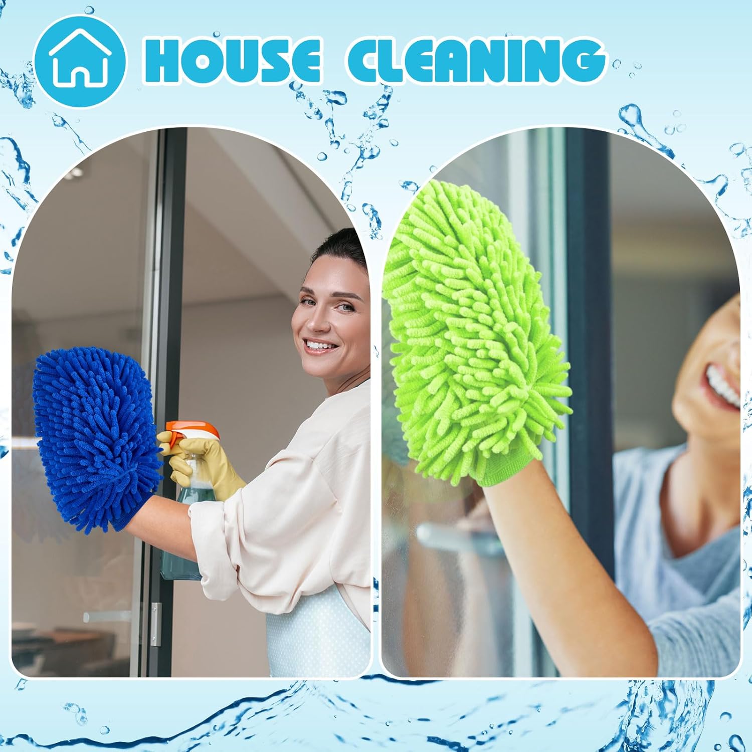 Toulite 16 Pcs Car Wash Mitt Chenille Microfiber Wash Mitt Double Sided Glove Cleaning Drying Mitts (7.48 x 10.24 Inch,Royal Blue,Green)