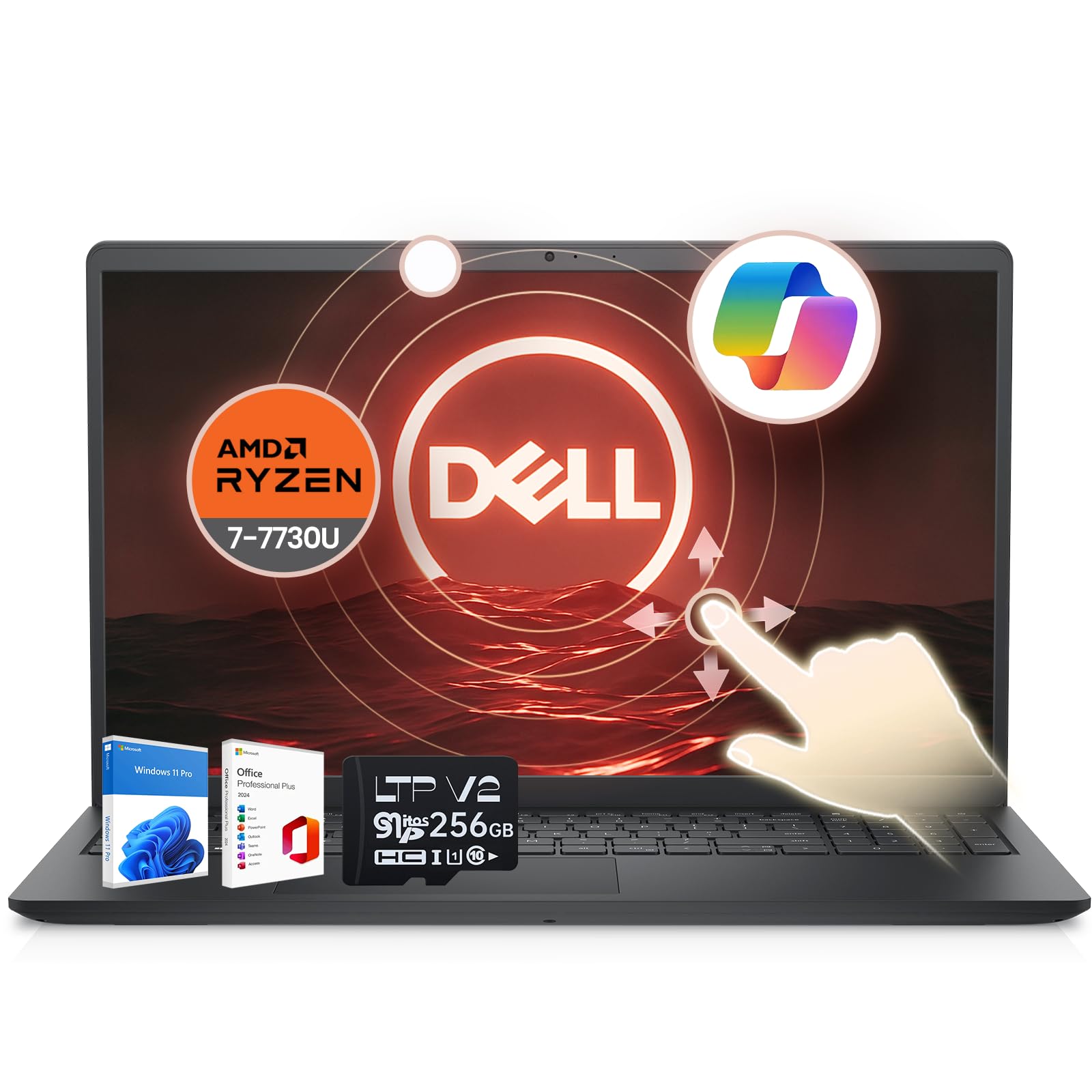 Inspiron 15 Touchscreen Business Laptop, AMD Ryzen 7 7730U, 15.6" FHD IPS (1920×1080),64GB DDR4 RAM, 2TB PCIe SSD, Windows 11 Pro Lifetime & Copilot AI with Laptop Accessories Kit