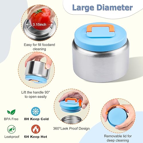 Miniatura 5 de MAISON HUIS Caja Bento para niños con termo de sopa de 8 onzas, recipientes de comida a prueba de fugas con 5 compartimentos, bolsa de almuerzo