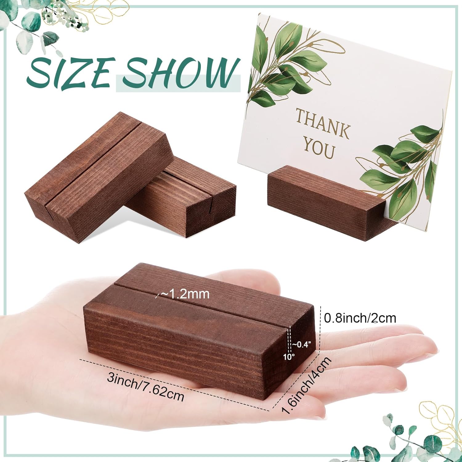 Blosssound 24 Pcs Wood Place Card Holders Black Wooden Table Number Holder Stands Name Card for Wedding Party Events Exhibition Decoration Office Restaurant Business(Brown,3 x 1.6 x 0.8 Inches) - Image 2