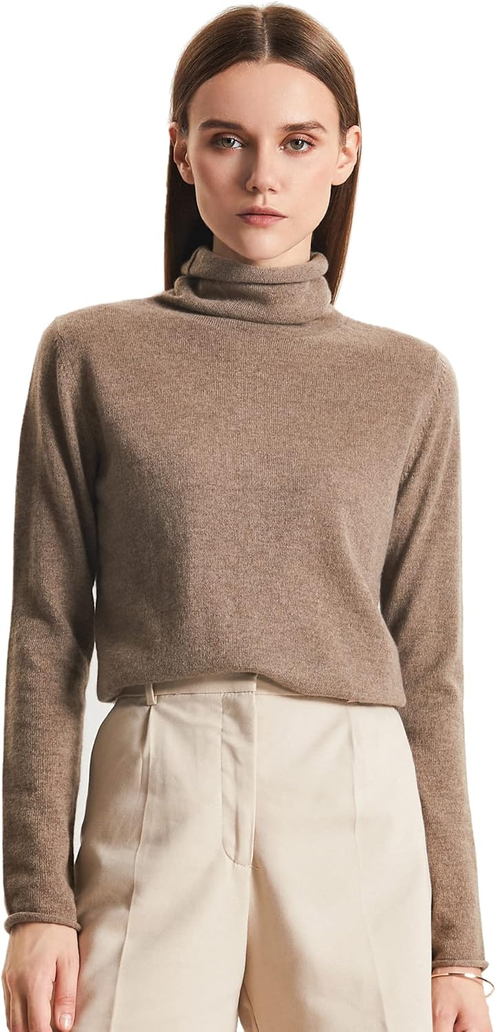 GreenMount Women's Turtleneck Sweater 100% Pure Cashmere Essential Long Sleeve Pullover Pile Collar Sweater for Women