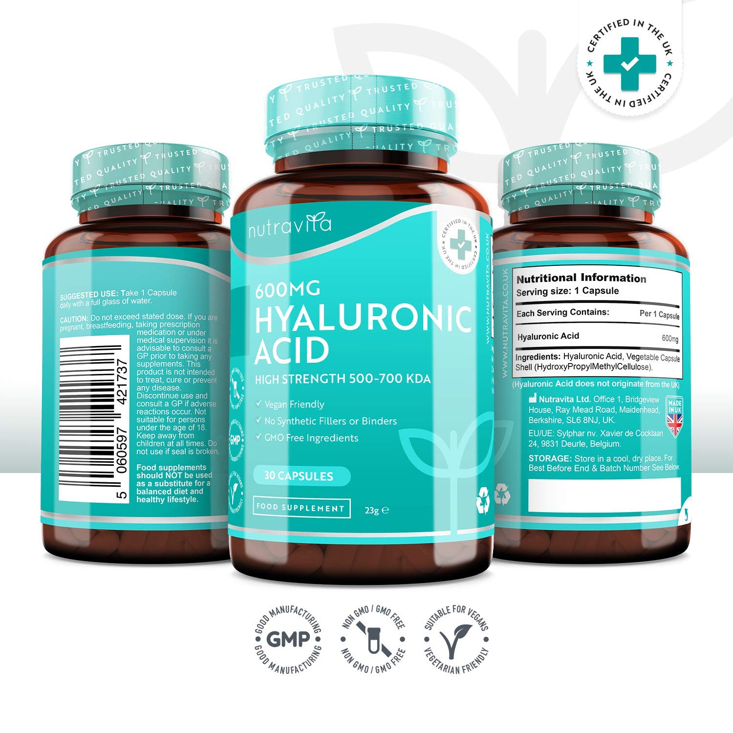 Hyaluronic Acid Capsules One Month Supply of 600mg Hyaluronic Acid