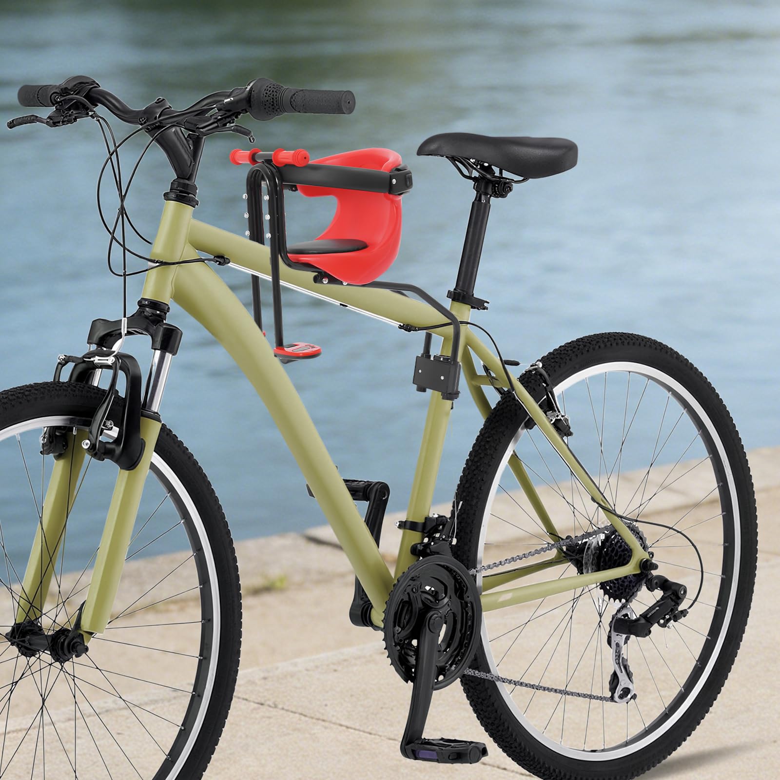 Asiento infantil delantero para bicicleta, marco de acero con reposapiés y valla plegable, hasta 50 kg, asiento de bicicleta para niños, ajustable, ideal para niños de 8 meses a 4 años