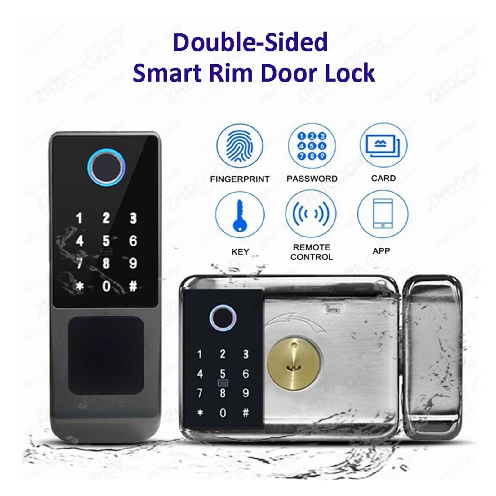 Outdoor Waterproof IP66 Lock Fingerprint Card Code Electronic Password APP Keyless Entry Knobs Smart Door for Home(Tuya double code REM)