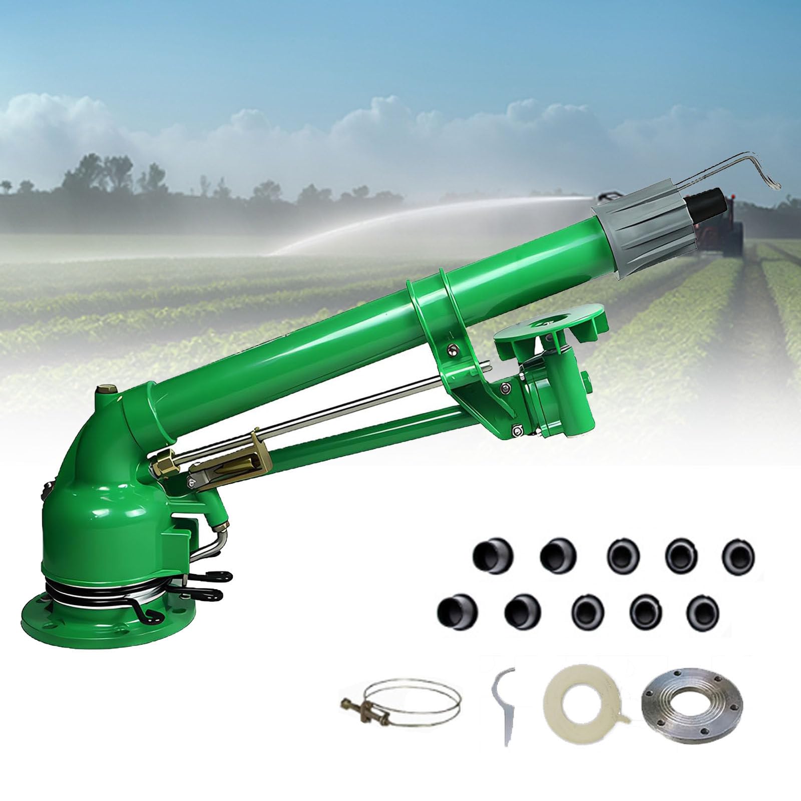 Irrigatore Agricolo, 2" Spruzzatore Agricolo, Irrigazione Regolabile 360° per Grandi Superfici, con Ugello di Ricambio, per Fattoria, Prato, Giardino