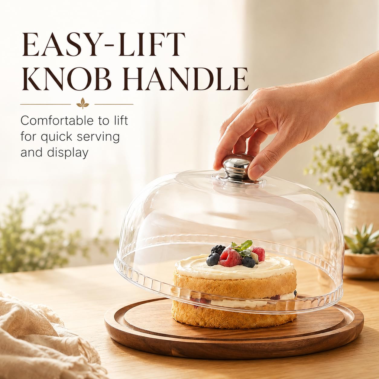 NUOBESTY Couvercle de dôme transparent pour gâteau, dessert, pâtisserie, présentation, service et protection (24,9 cm)