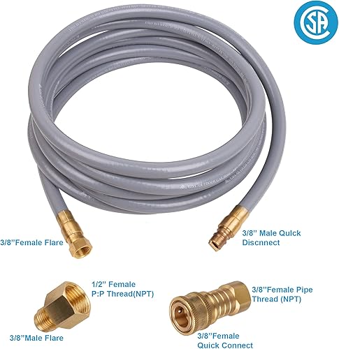Miniatura 5 de Empava ID - Manguera natural de desconexión rápida de gas con rosca hembra de 38 pulgadas, 15 pies, certificado CSA, gris