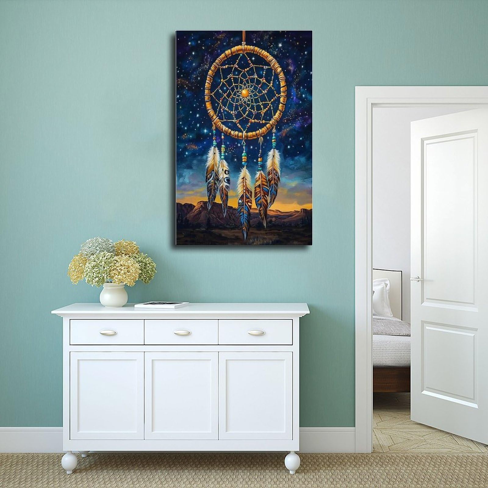 Sioux Kunstdruck auf Leinwand, Traumfänger, Schlafzimmer, Dekoration, Landschaft, Büro, Raumdekoration, Geschenk, 61 x 91,4 cm (L x B)