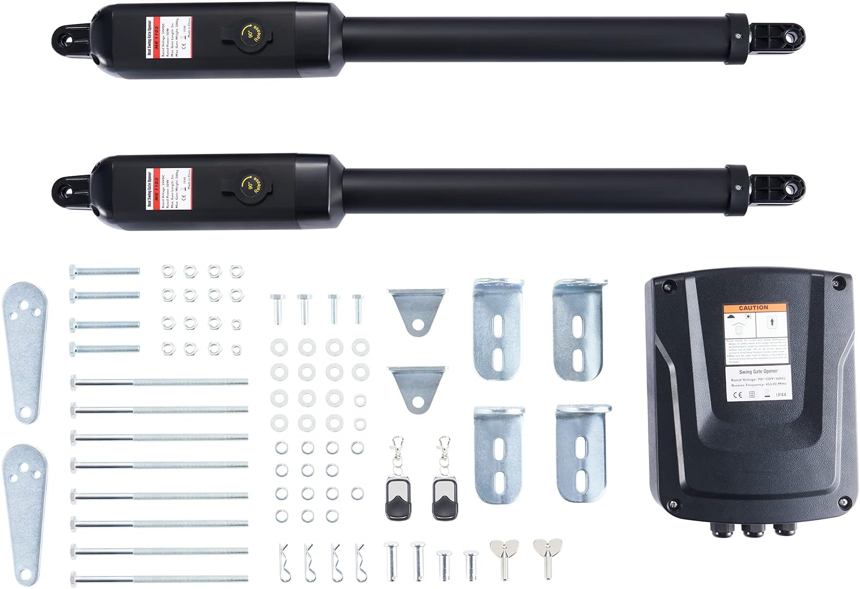CO-Z Gate Openers with Remotes, Automatic Dual Arm Gate Motors, 50W Swing Gate Linear Actuators, Electric Auto Close Garage Fence Driveway Double Gates Operator, Complete Hardware Kit for 650lb Doors