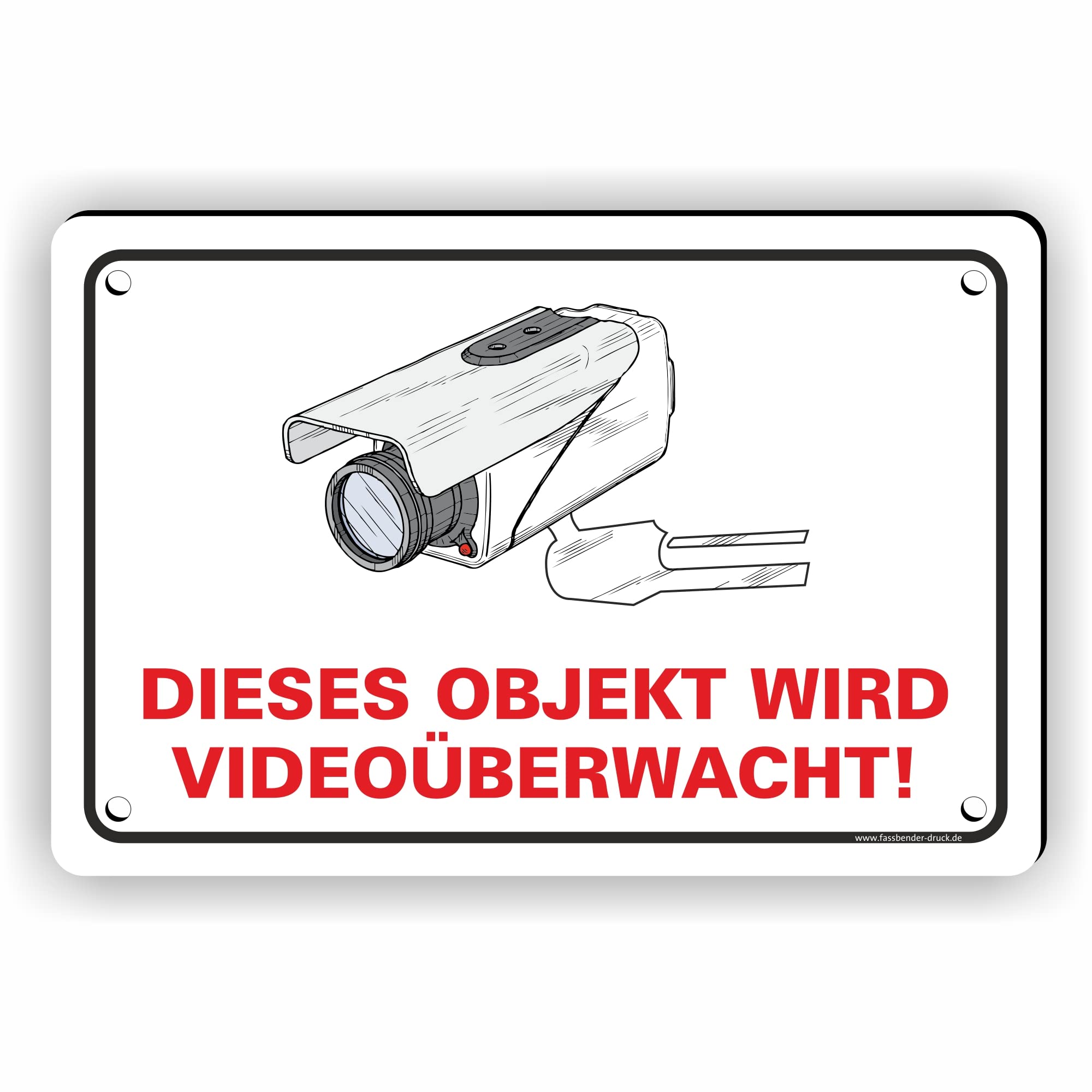 OBJEKT WIRD VIDEOÜBERWACHT vorgebohrtes Schild zum Markieren eines videoüberwachten Bereiches - Videoüberwachungsschild mit Bohrlöchern - (60x40cm SCHILD)