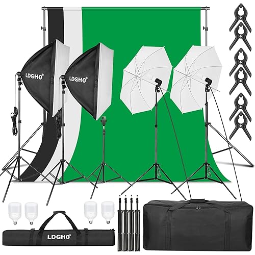 Photography Lighting kit with Backdrops, 8.5x10ft Backdrop Stands, UL Certified 5500K 800W Equivalent 25W LED Umbrella Softbox Continuous Lighting, Photo Studio Equipment for Photo Video Shoot