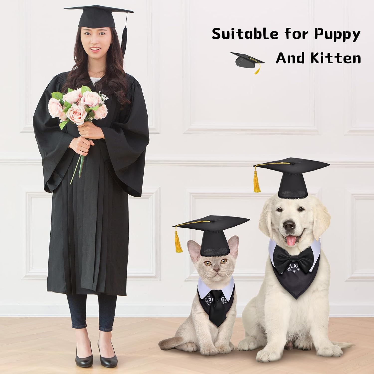 Weewooday 6 Pcs 2027 Pet Dog Graduation Cap Adjustable Pets Dog Cat Bow Tie image 3