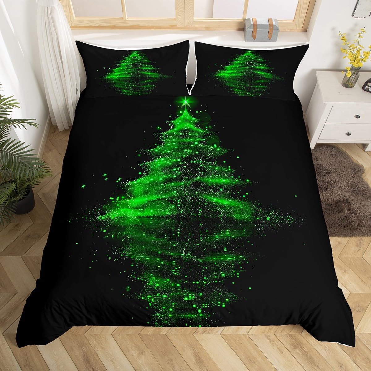 Homewish Santa Claus Duvet Cover Set Toddler Size,Christmas Tree Bedding Set for Kids Boys Girls Room Decor,White Snowflake Comforter Cover,Pink Christmas Quilt Cover with 1 Pillowcase(No Comforter)