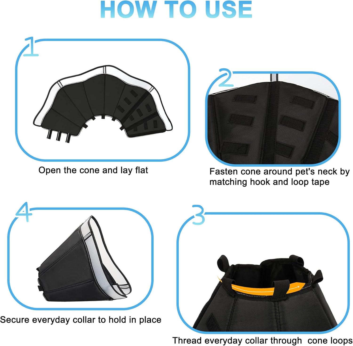 Dog Cone Collar for After Surgery, Soft Pet Recovery Collar for Dogs and Cats, Adjustable Cone Collar Protective Collar for Large Medium Small Dogs Wound Healing (Black, Large)