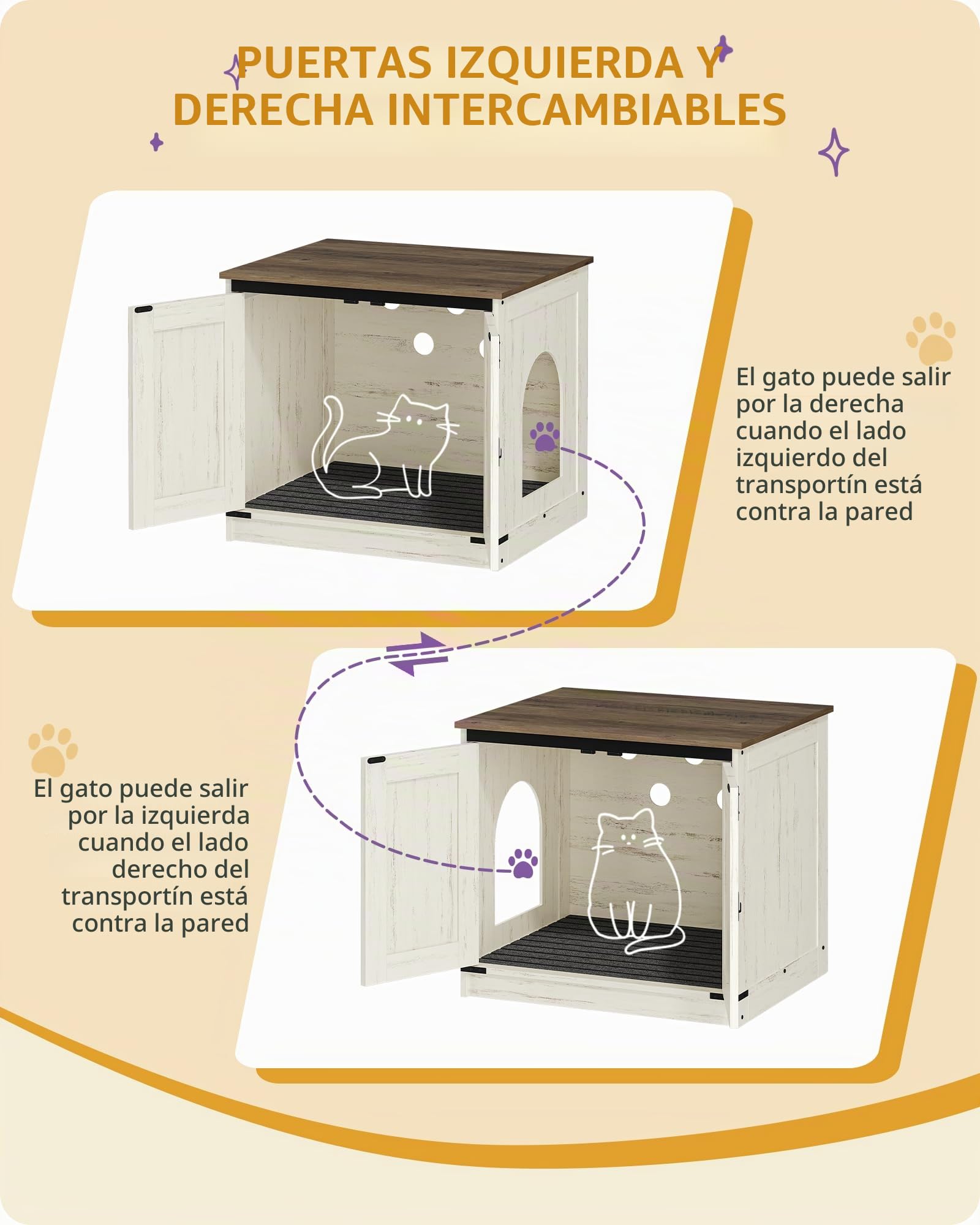 Hzuaneri Mueble Arenero, Armario para Gatos con Separador Extraíble, Moderno Arenero Oculto, Casa para Gato, Casa de Baño para Mascota, 50 x 60 x 54 cm, Blanco Marrón CB84514X
