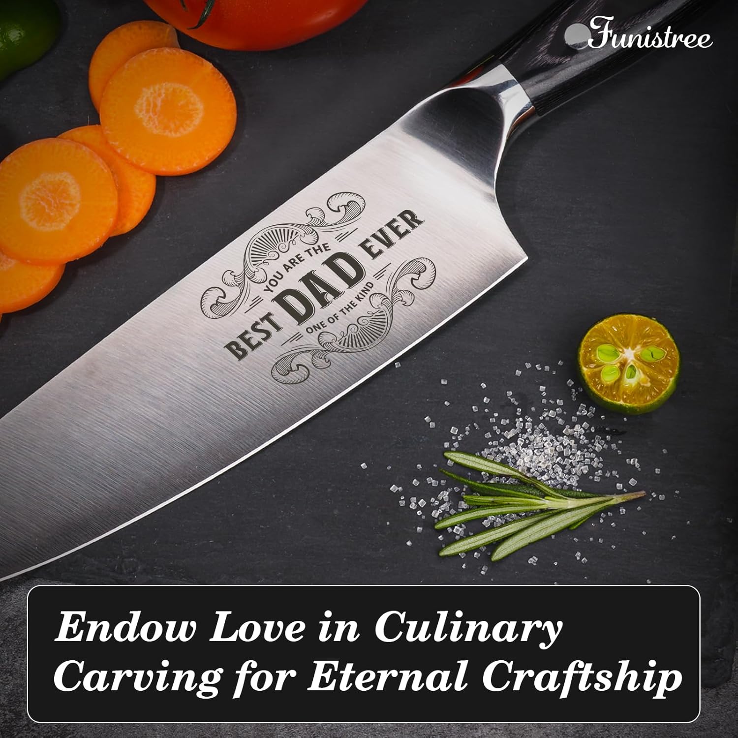 Gifts for Dad Christmas from Daughter Son, Best Dad Ever Kitchen Knife Gift Set with Wooden Box Cookbook Stand for Kitchen Counter with Chalkboard Eraser, Unique Gifts for Women