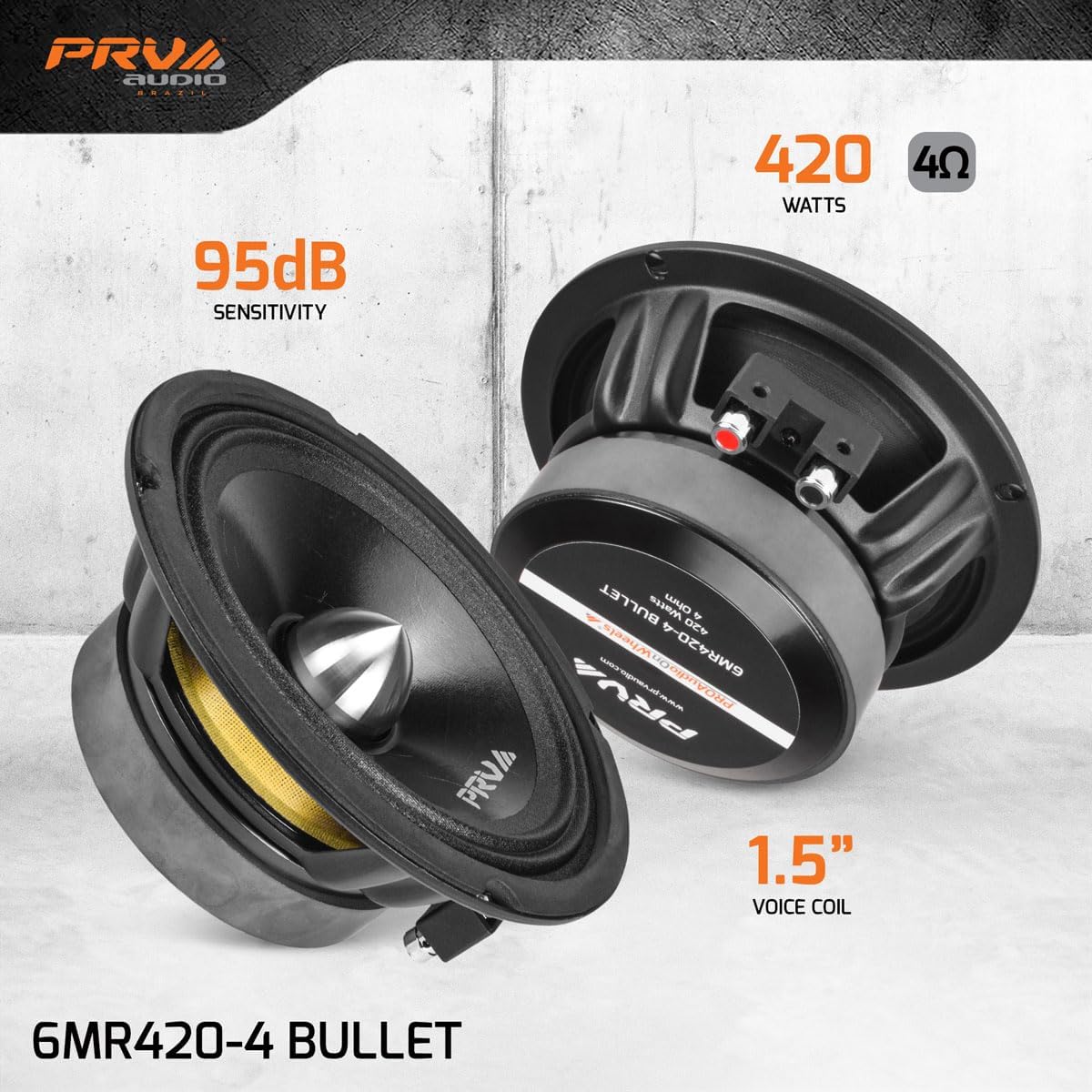 PRV AUDIO 1080 Watts Bundle 2X 6.5 Midrange Speakers 420 Watts, 4 Ohm + 2X Super Tweeters TW500Ti-4 120 Watts, 4 Ohm for Car Audio Systems (2 Speakers, 2 Tweeters)