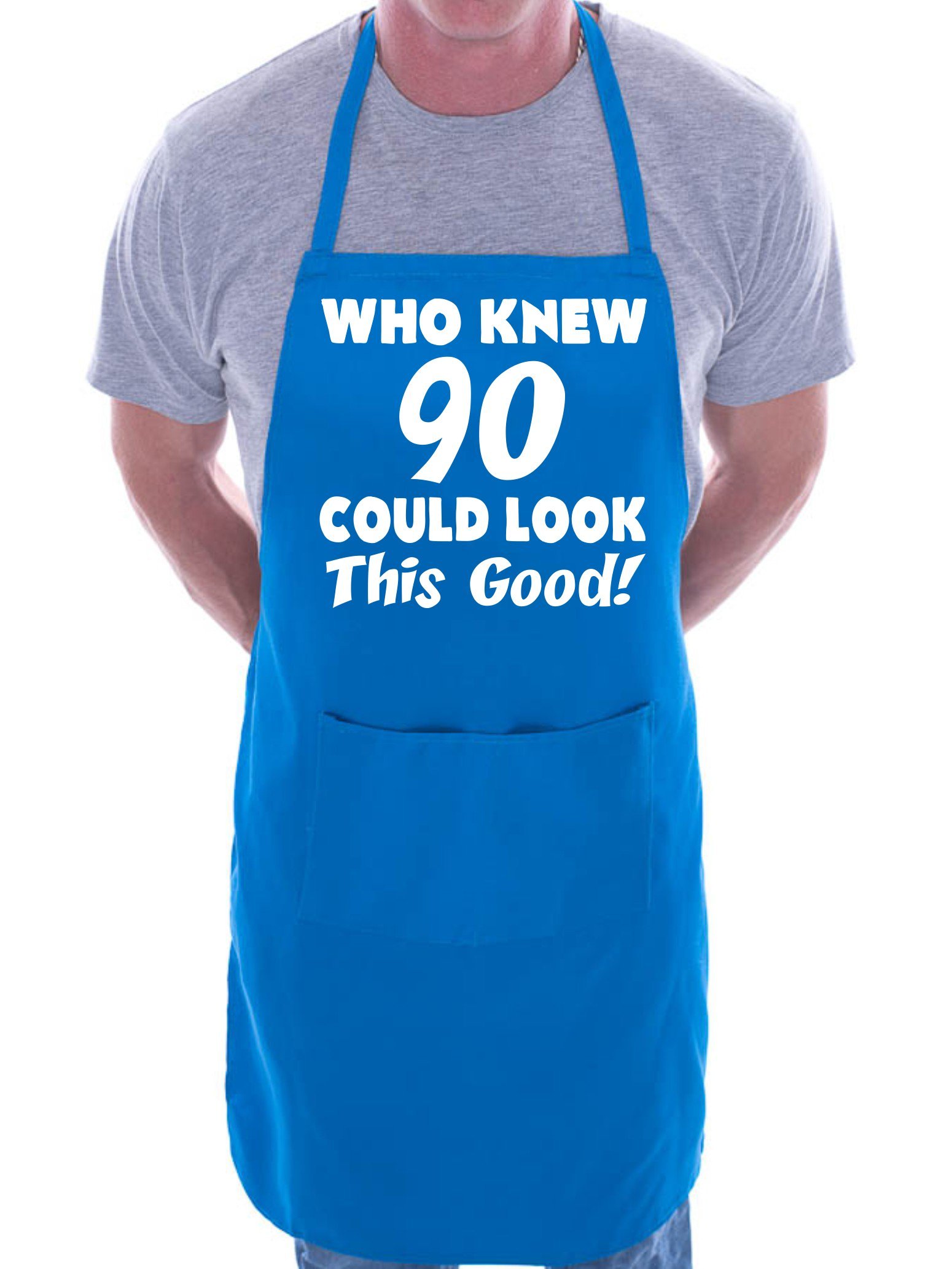 Print4U 90th Birthday Who Knew 90 BBQ Cooking Funny Novelty Apron Blue