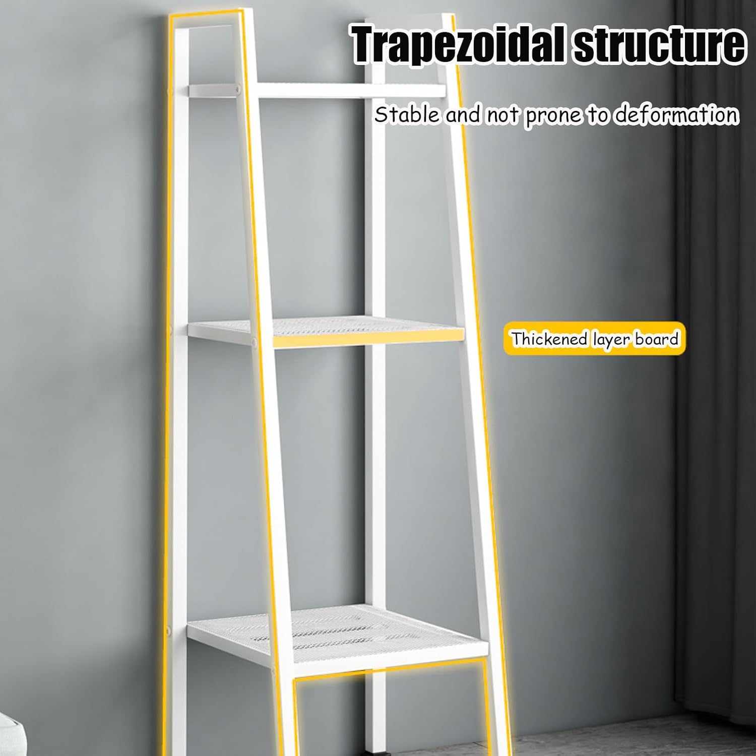 Ladder Metal Bookshelf, Ladder Shelf, Modern Bookcase with Rectangular, Shelves Storage, Multi-Layer Bookshelf Floor-to-Ceiling Trapezoidal Balcony Flower Stand (Small White, 4-Tier)