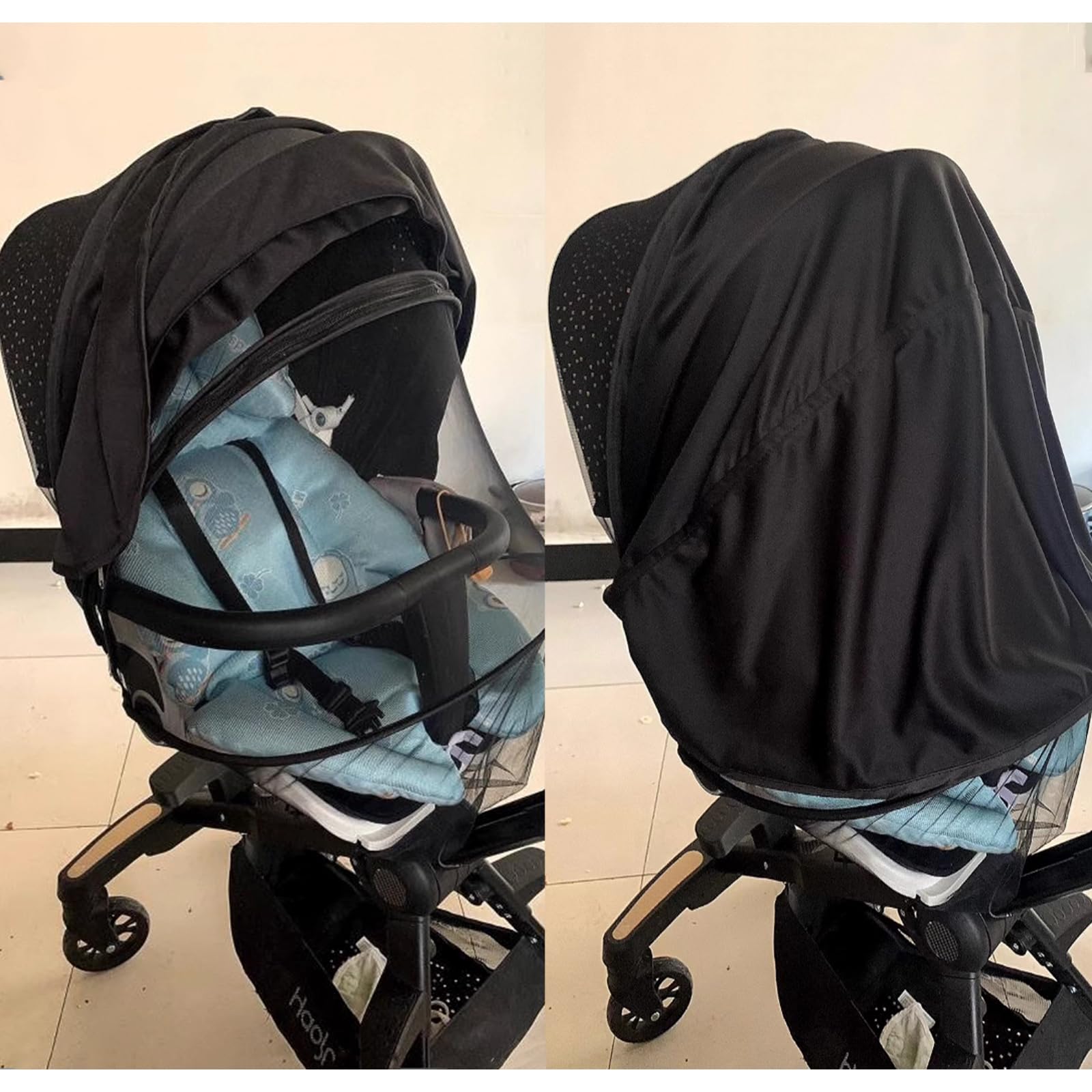 2 in 1 Zanzariera Passeggini Universale, Protezione UV 50+ per Parasole Passeggino,Copri Passeggino Estivo, Antipolvere e Antivento,Nero