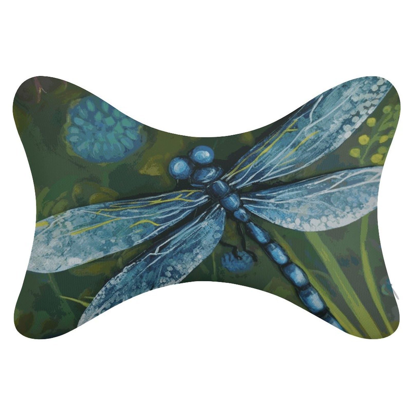 JTREHY Hand Painted Blue Dragonfly Car Neck Pillow Dog Bone Shaped Travel Neck Headrest Back Chiropractic Car Support Pillow Adjustable Strap Sofa Lounge Chair Head Pillows for Car Seat