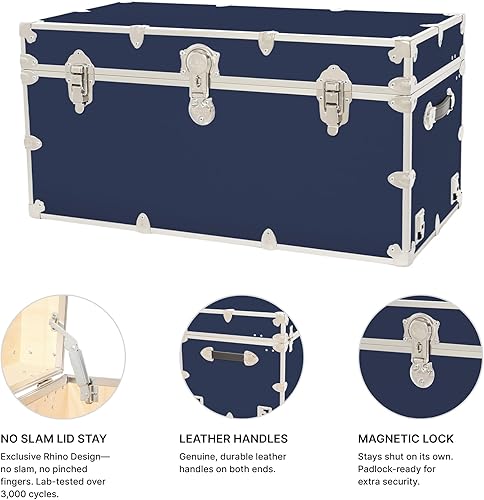 Miniatura 44 de Rhino Trunk & Case Baúl XXL de vinilo en relieve de cuero, cofre universitario, almacenamiento en el hogar, asiento de dormitorio, reposapiés de