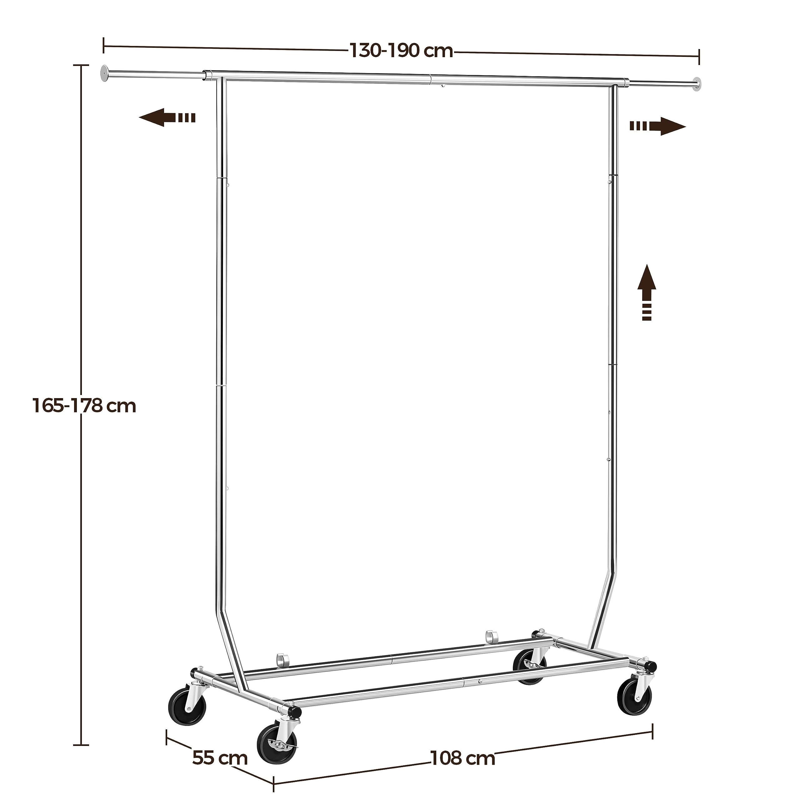 Yaheetech Portant à Vêtement Porte-manteau avec Etagères à Chaussures Métal Chromé Plus Long Haut Large Réglable Pliable avec Roulettes Mobile Charge 90kg, 190 x 55 x 178 cm