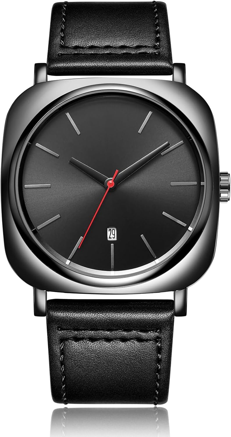 CIVO Mens Watches AnalogueQuartz BlackLeather Rectangle Wrist Watch