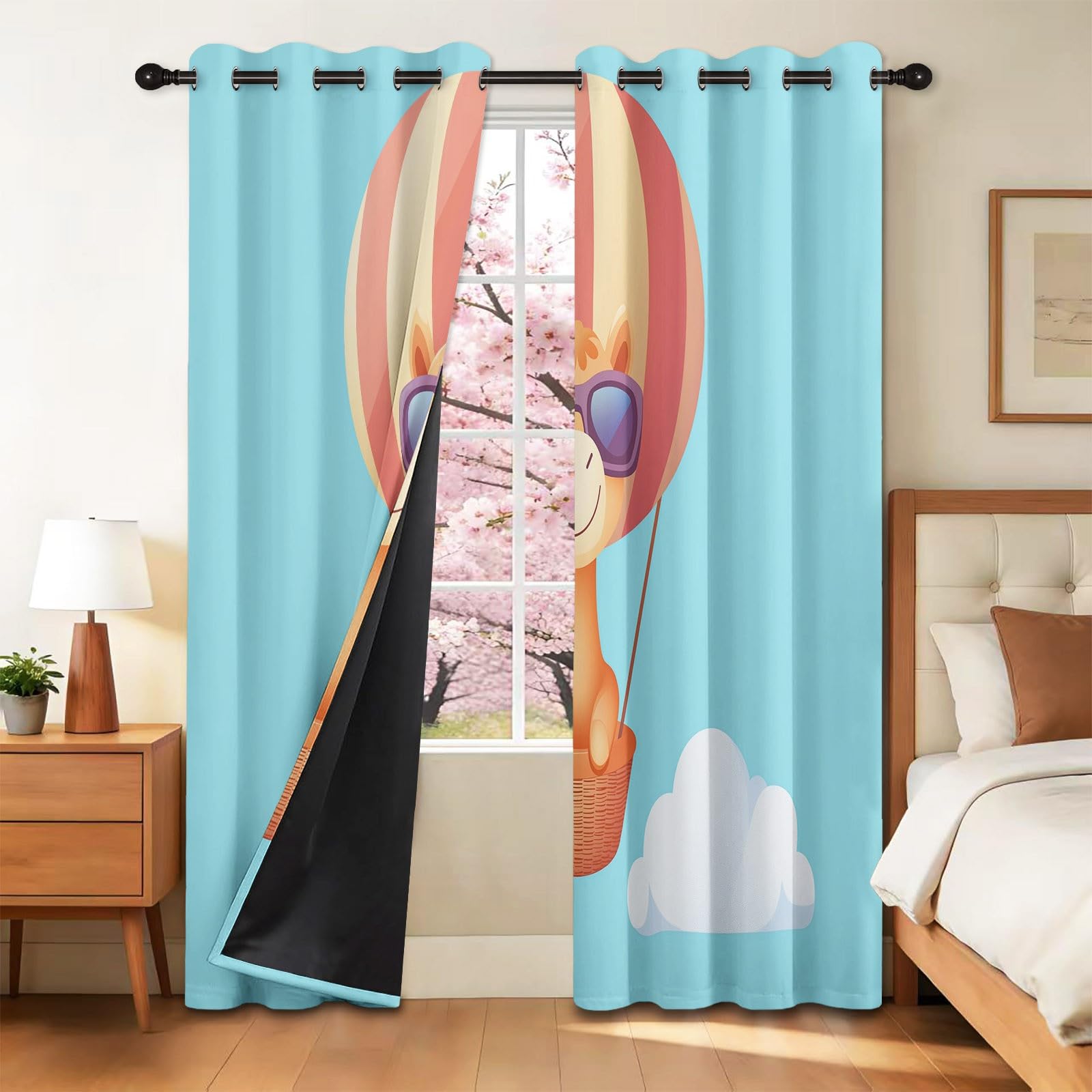 Wielbłąd Balon na gorące powietrze, izolacja termiczna, z oczkami do sypialni, 117 x 229 cm, zasłony do salonu, zaciemniające do wnętrz na okna, niebieski
