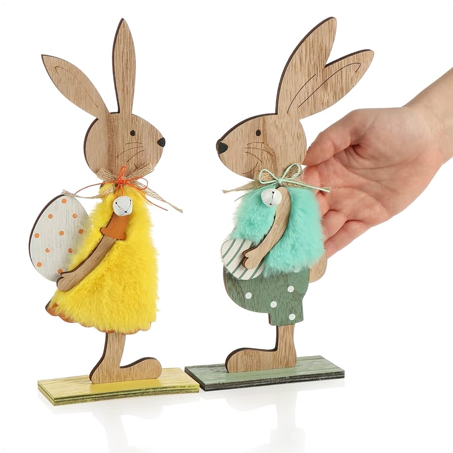 Coniglietti Pasquali In Legno - 4 Pezzi, Colorati, Decorazione Per Pasqua E Primavera