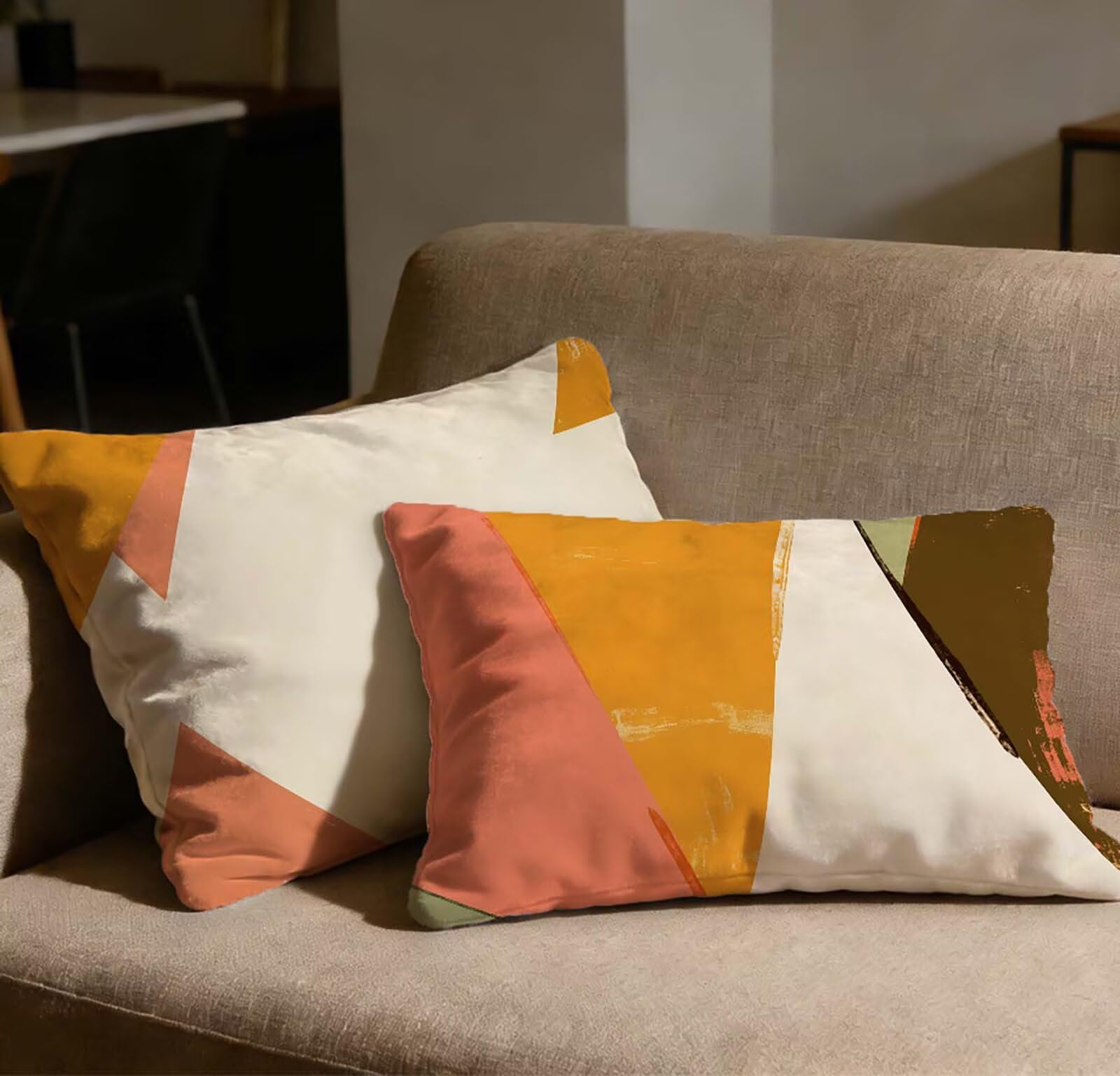 Taie d'oreiller 40x70 cm en velours crème avec motif géométrique (lot de 2)