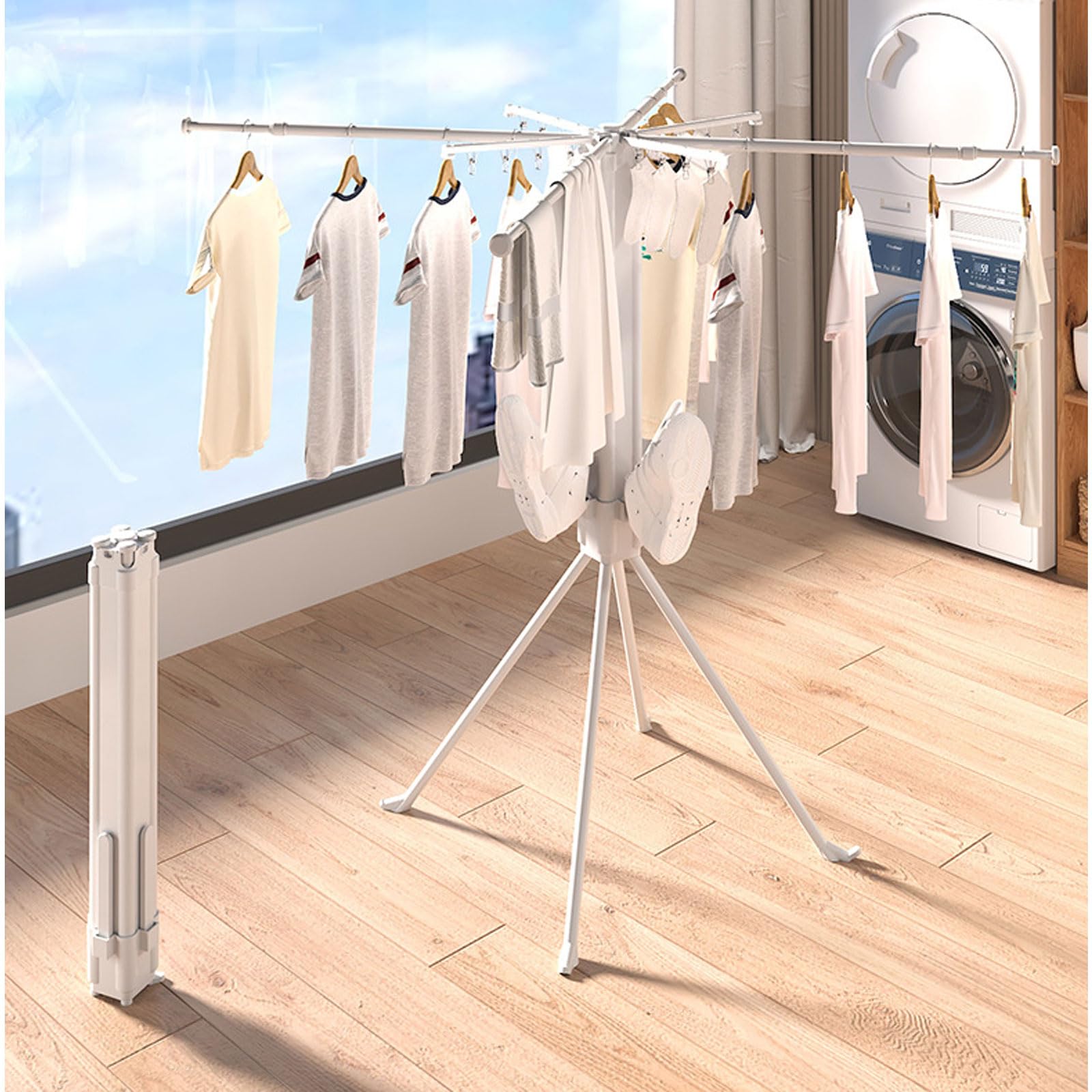 Weniger Faltbarer Wäscheständer aus Stahl | Mehrfarbiger 132 cm großer Camping-Balkon for drinnen und draußen: faltbare Wäschetrocknungslösung(White)