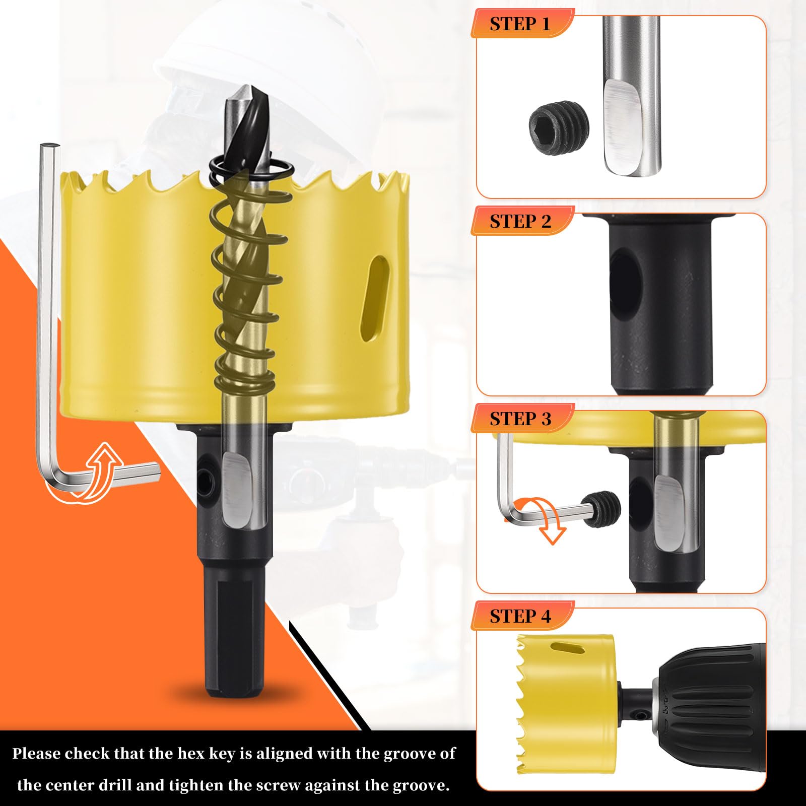 METALLIXITY Sierra Perforadora Bimetálica 235mm, M42 HSS Sierra Taladro con Llave Hexagonal, Punta Guía y Resorte para Taladrar, Chapa Metálica, Placa de Plástico y Tableros de PVC, Amarillo