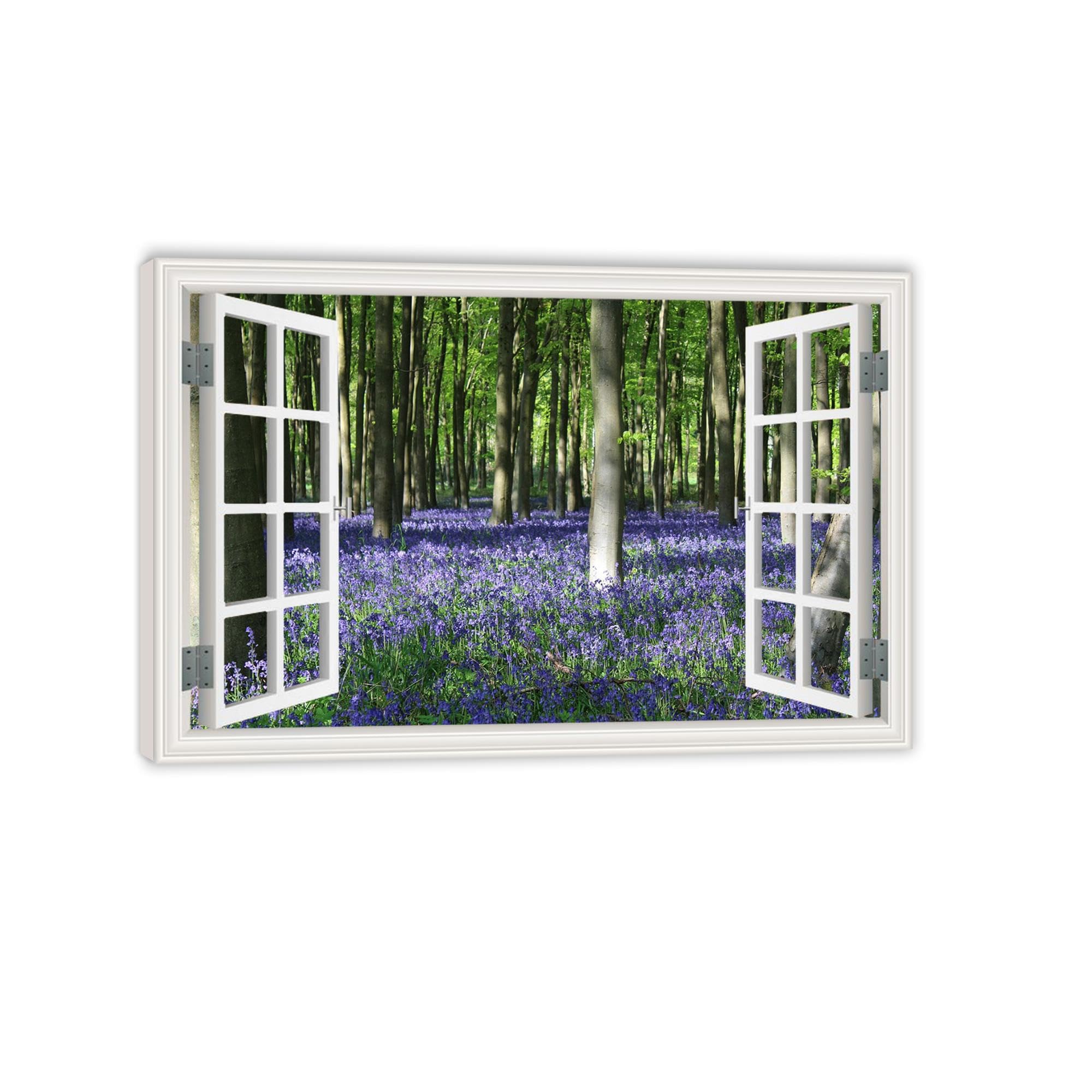 Hau3sh3a Canvas estampado de arte de arte de la pared Vista de flores moradas Hyacinth Forest Nature Wilderness Photography Rellebalm Ultra para sala de estar 105x70cm(41x28in) Enmarcado