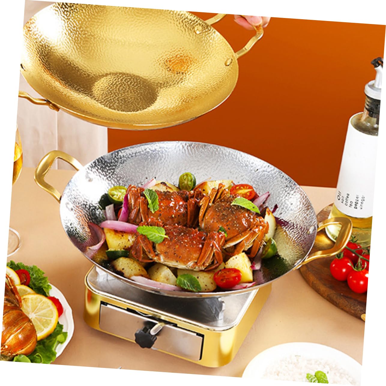 MOLUCKFU Stainless Steel Double Handle Cooking Pot Dry Pot for Seafood Cookware for Home and Restaurant Use High Temperature Tolerance Fine Craftsmanship