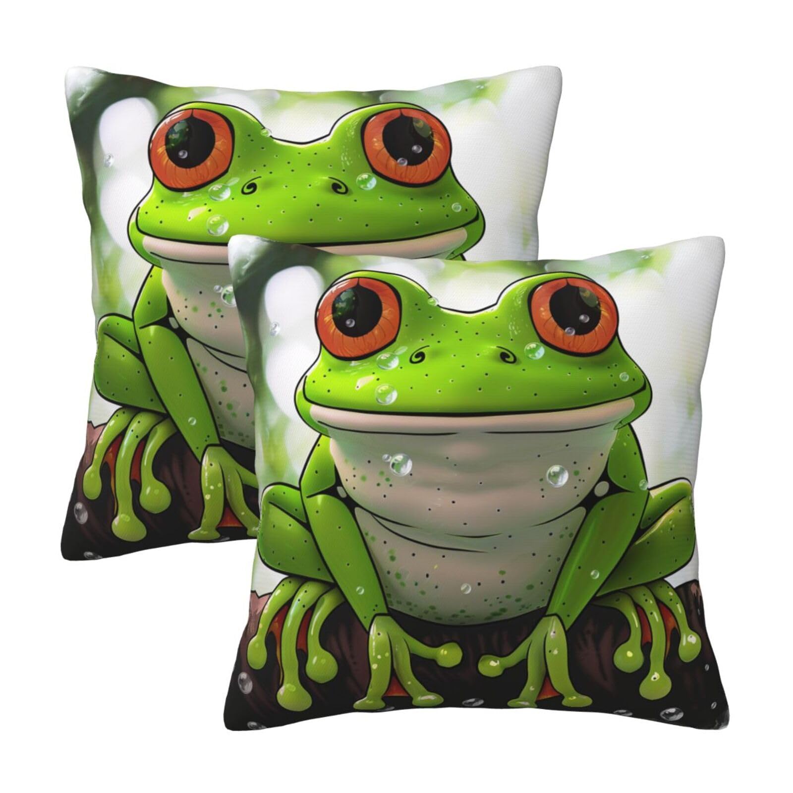 Cute Frog Art Throw Pillow Cases 2 Pack Square Pillowcases Soft Pillow Protectors for Couch Livingroom Sofa Bed Office Car,30x30 CM